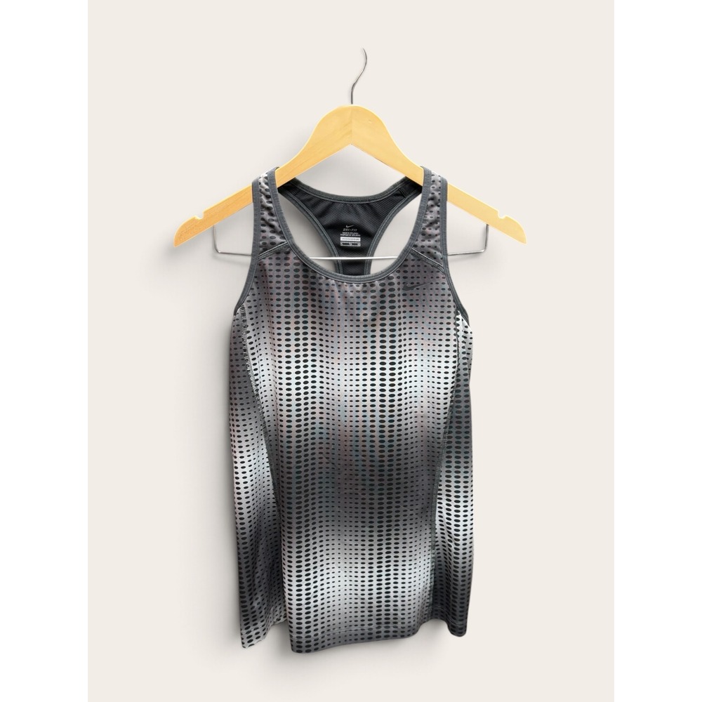Nike Dri-FIT Racerback Tank Top Built-in Bra Gray Black Dot Pattern XL TG EG